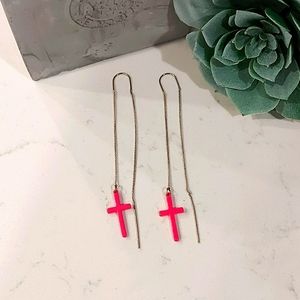 Pink Cross Earrings